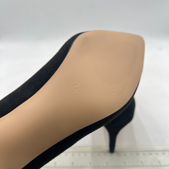 YDN Black Pointed Toe Mid Heel Pumps Slip on Stiletto Slide Dress Shoe for Party - Picture 6 of 8